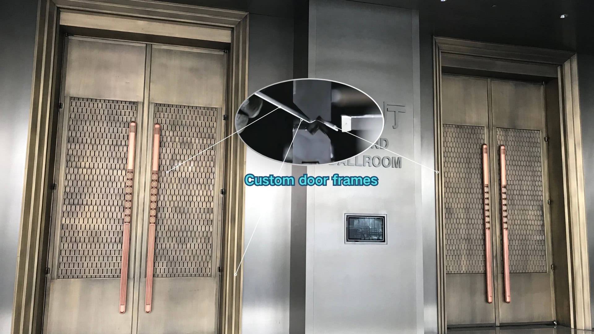 Grand ballroom entrance doors with stainless steel trim