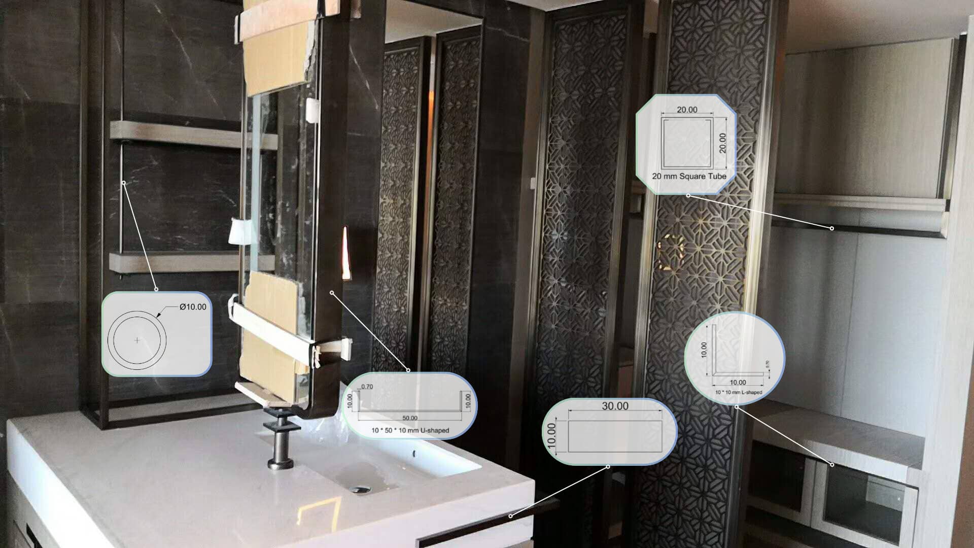 Stainless steel door frame trim installation detail