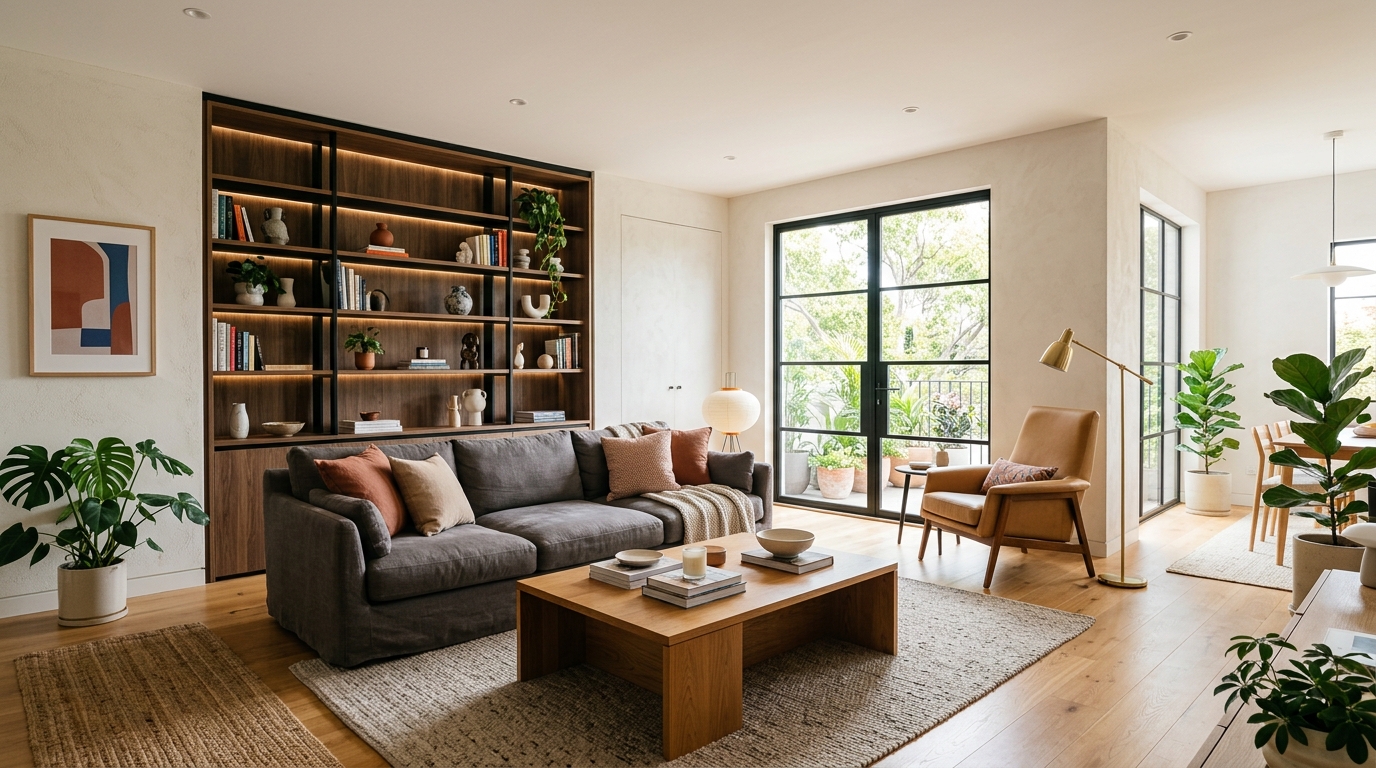 Modern interior with stainless steel ceiling cove trim