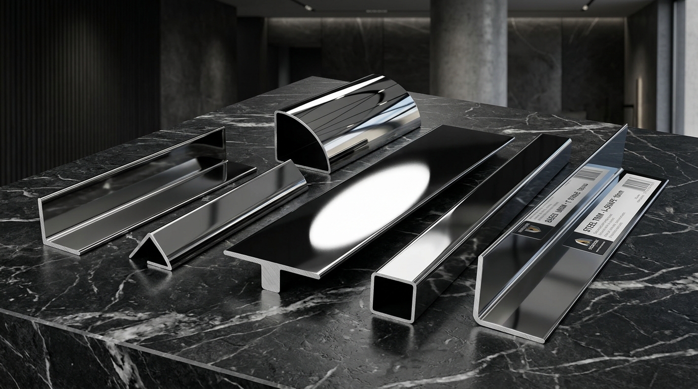 Mirror finish stainless steel decorative trim close-up
