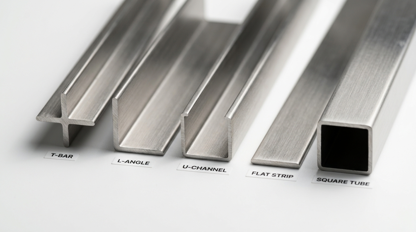 Five standard stainless steel trim profile cross-sections