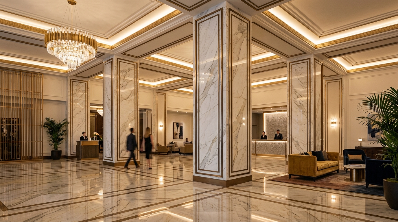 Stainless steel trim installed in a luxury hotel interior