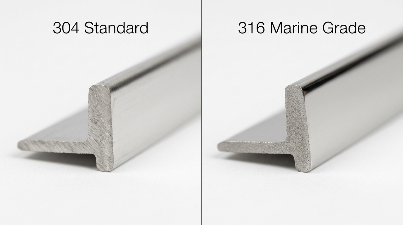 Cross-section samples of 304 and 316 stainless steel trim