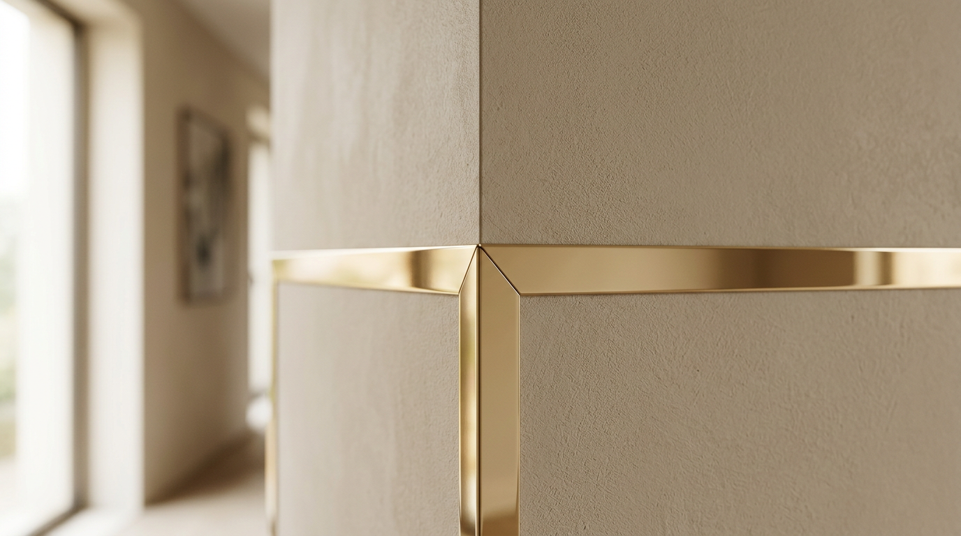 Champagne gold stainless steel corner trim detail