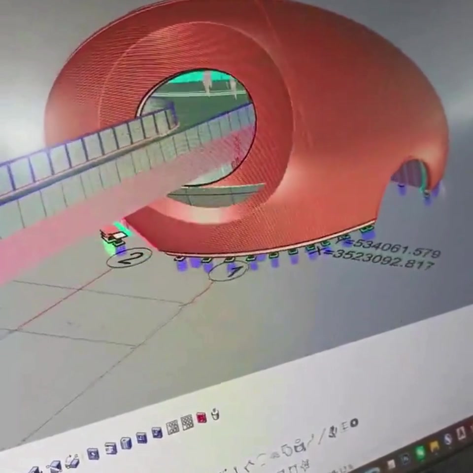 Solid CAD rendering of the egg shape with walkway