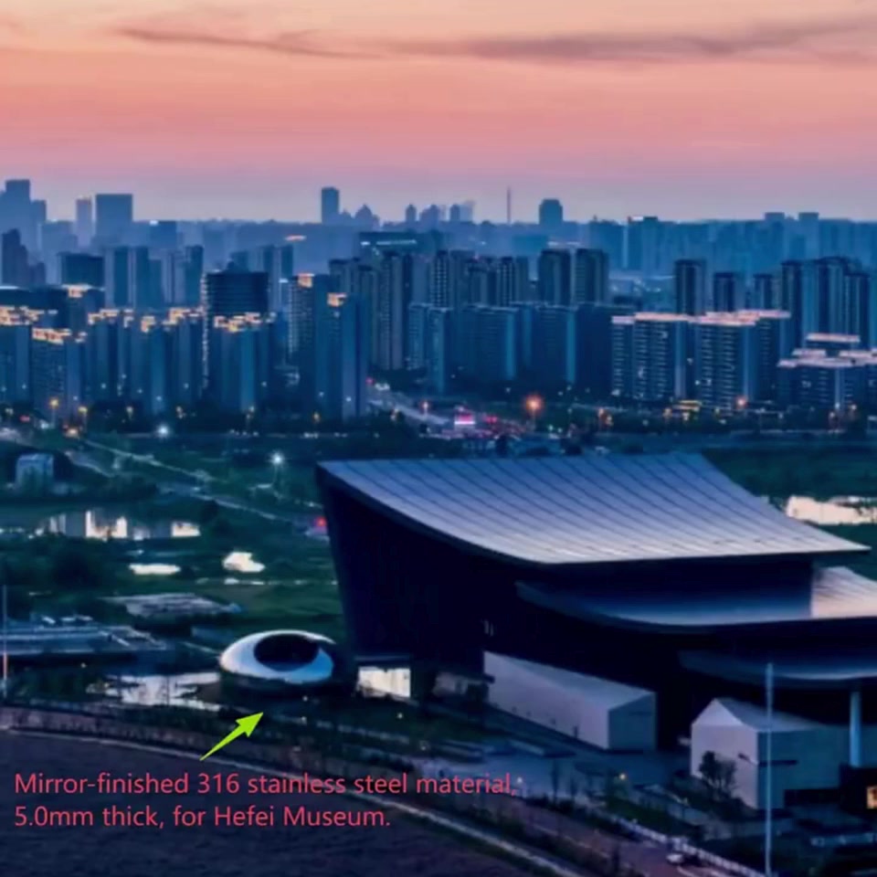 Aerial view of the egg at the museum at dusk